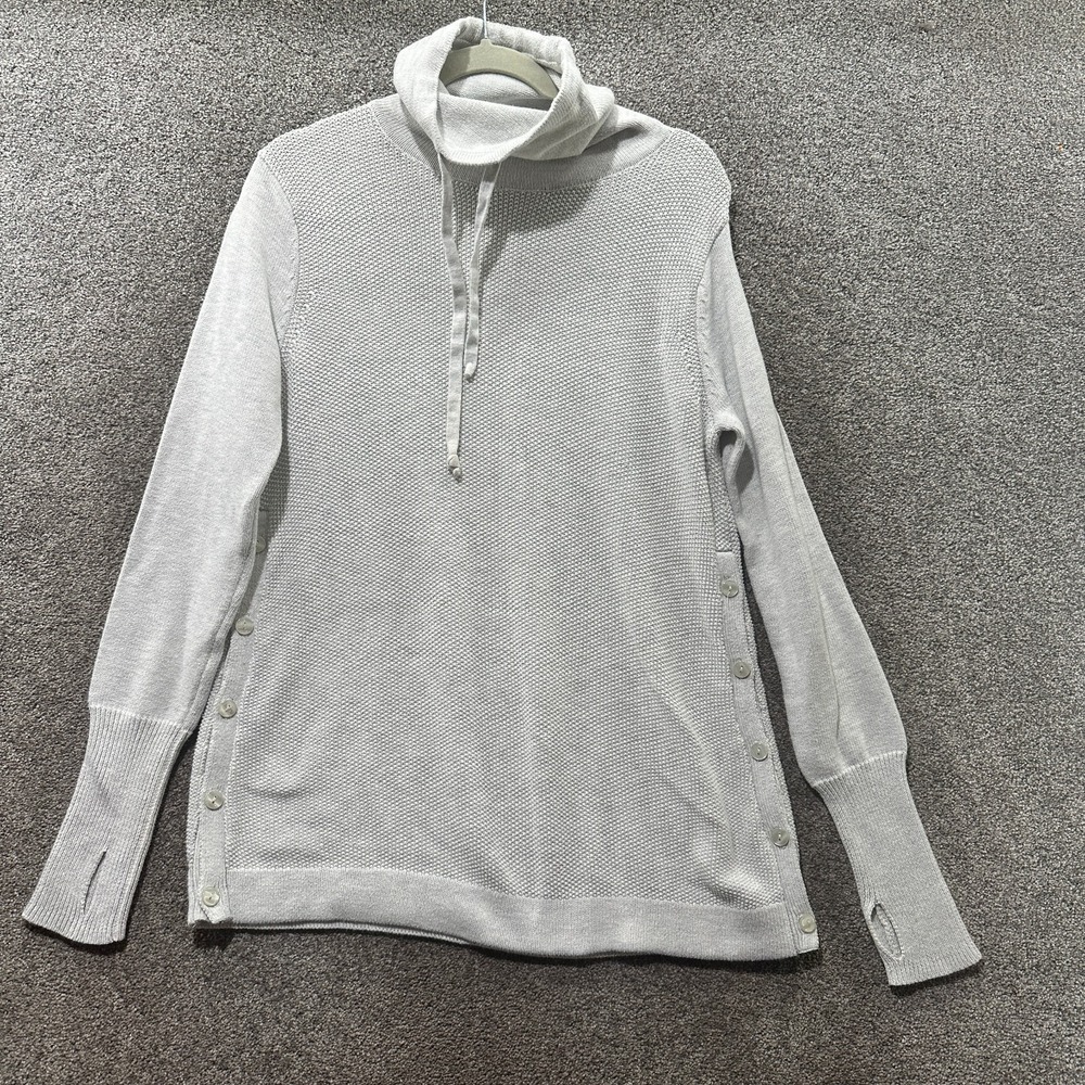 Sigrid Olsen Funnel Neck Pullover Sweater Women Medium Gray Thumbholes Casual